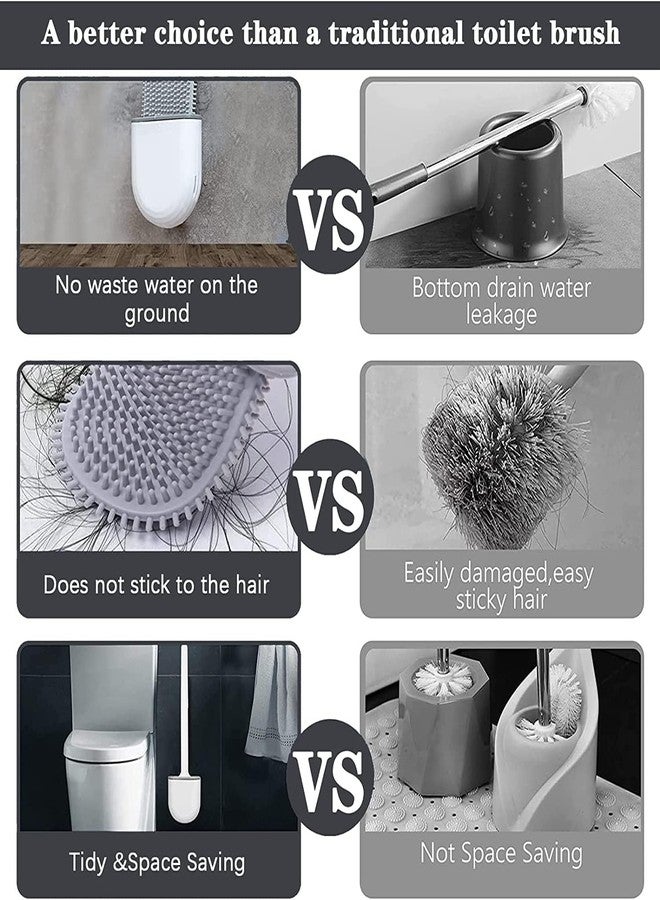 SUPRO Toilet Brush and Holder Set, Silicone Bristle Brush Head, Bathroom Cleaning Set with Storage Holder, Grey (Pack of 2) - Image 4